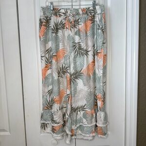 Cato Tropical Leaf Print Wide-Leg Pants linen pockets 14 16W